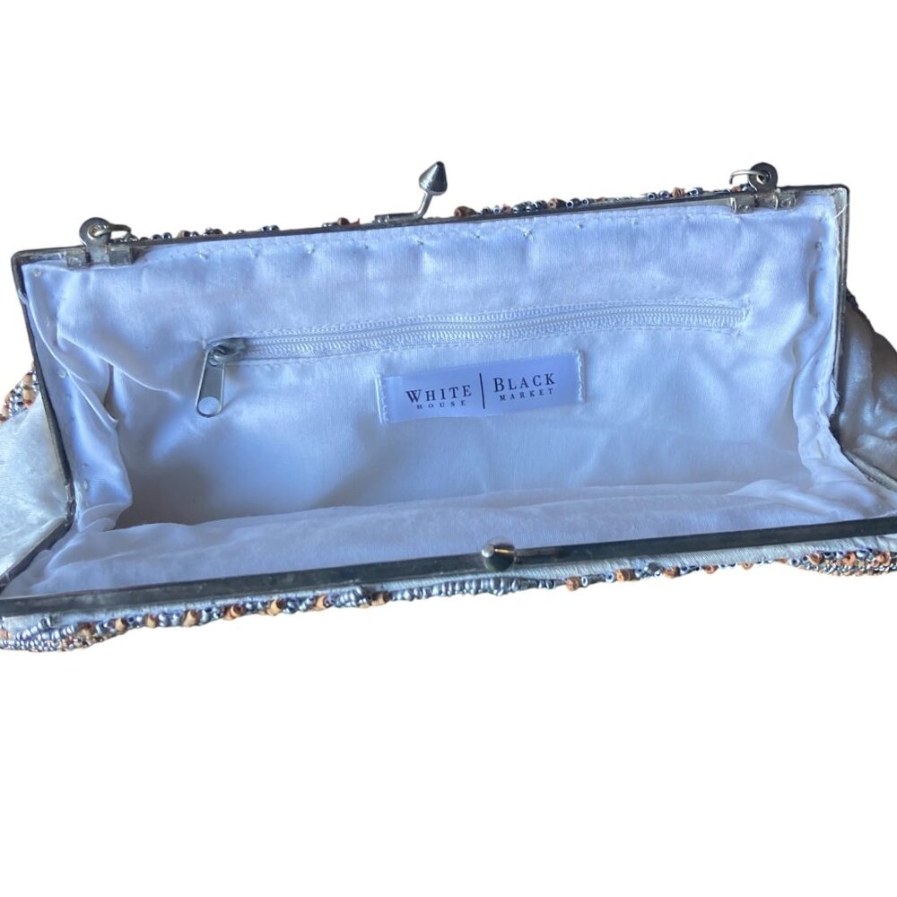 White House Black Market Vintage Wood Beaded Evening Bag + Silver Sequins. OS - Picture 3 of 7